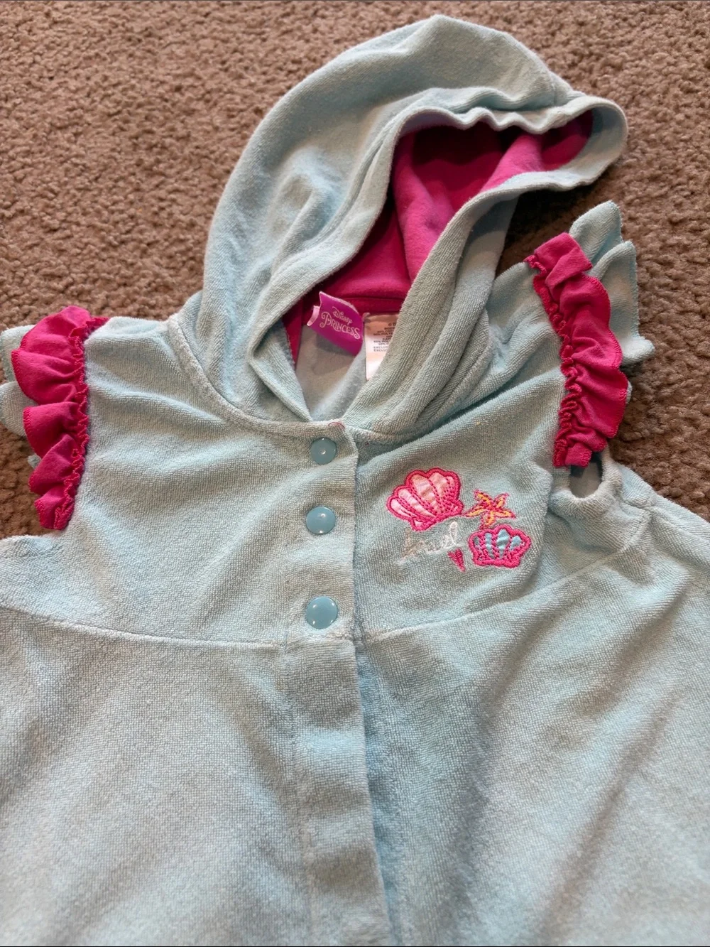B72 Y2K Little Mermaid Hooded Towel with Pink Ruffle Details